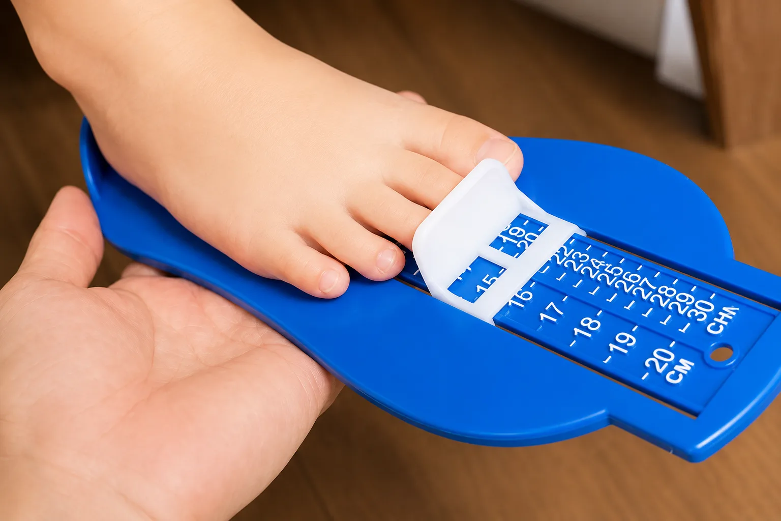 子どもの足を計測する様子
