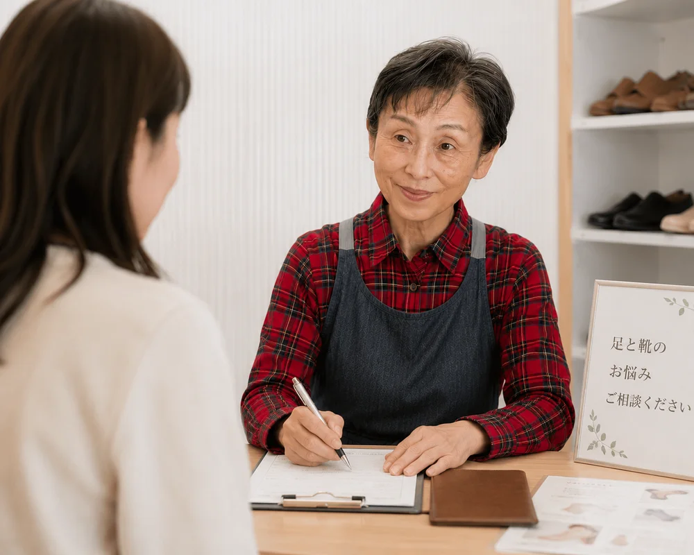 お客様のお困りごとを伺い、記録を取るANDANTINO代表・五十嵐洋子