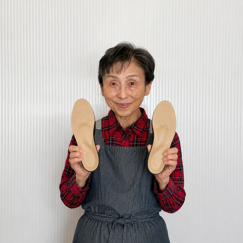 お客様に合わせて作製したインソールを手に持つANDANTINO代表・五十嵐洋子