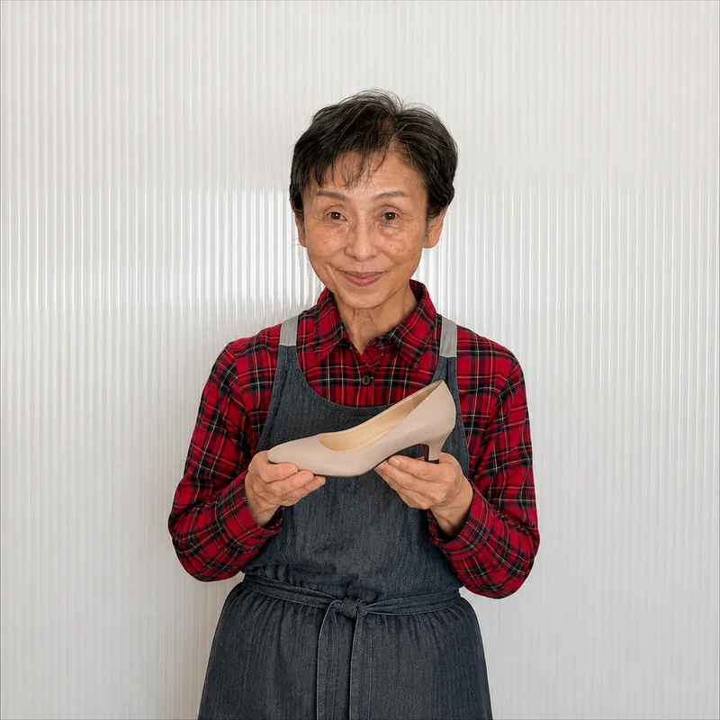 パンプスを手に持つANDANTINO代表・シューフィッターの五十嵐洋子